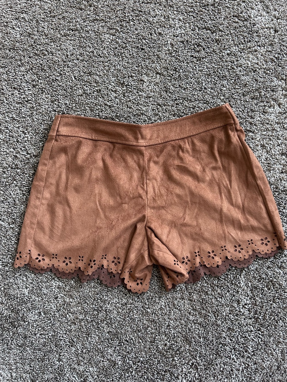 Justice Brown Scalloped Hem Girls' Suede-Look Shorts Size 10